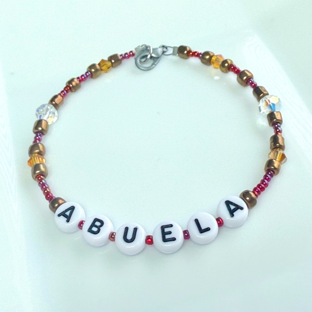 ABUELA Bracelet pink, amber colored,  copper colored beads and clear crystals